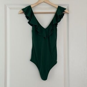Green Ruffled Thong Bodysuit